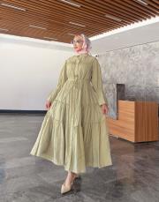 fırfır detay kat kat elbise mint