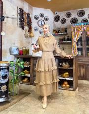 fular detaylı kat kat etekli takım vizon