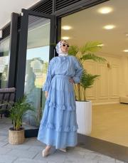 fular detaylı kat kat etekli takım mavi 3