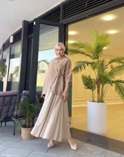 asimetrik basic gömlek vizon