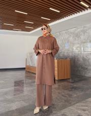 uzun gömlekli takım kahve 3