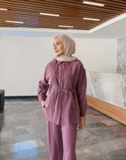 kemer detay gömlek mürdüm 2