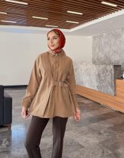 kemer detay gömlek sütlü kahve 3