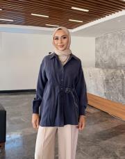 kemer detay gömlek lacivert 2