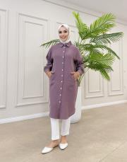 uzun basic müslin gömlek mürdüm 2