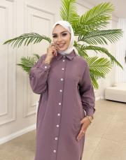 uzun basic müslin gömlek mürdüm 3