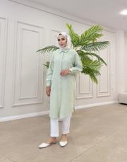 uzun basic müslin gömlek mint