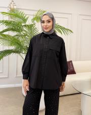 yandan bağlama detay gömlek siyah 2