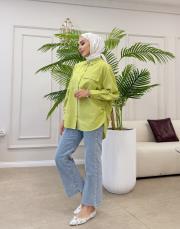 yandan bağlama detay gömlek yağ yeşili 3