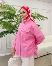 yandan bağlama detay gömlek fuşya