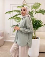 yandan bağlama detay gömlek mint