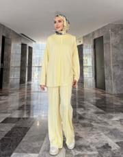 dikiş detay basic takım sarı