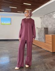 dikiş detay basic takım mürdüm