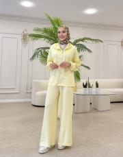 fermuarlı penye bomber takım sarı