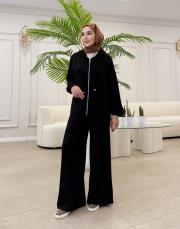 fermuarlı penye bomber takım siyah 4