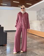 fermuarlı penye bomber takım mürdüm