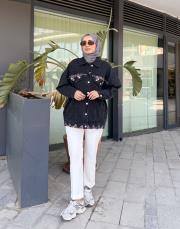 düğme detay kot ceket siyah 2