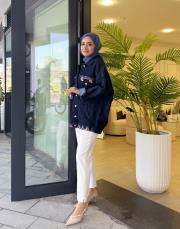 düğme detay kot ceket laci 2