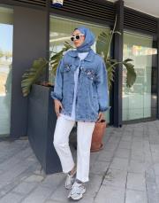 düğme detay kot ceket mavi 3