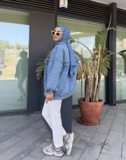 düğme detay kot ceket mavi 4