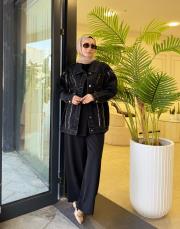 kanat desen kot ceket siyah