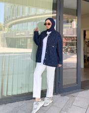 eskitme detay kot ceket lacivert 4