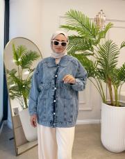 eskitme detay kot ceket mavi