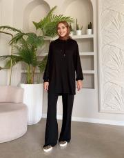 solea örme kapüşonlu sweat siyah