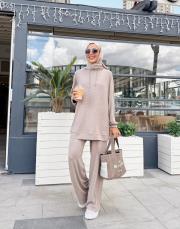 solea örme kapüşonlu sweat vizon