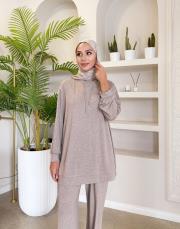 solea örme kapüşonlu sweat vizon 4