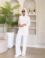 solea örme kapüşonlu sweat beyaz