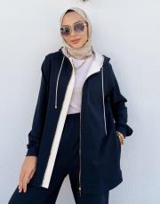 calira kapüşonlu hırka lacivert 5