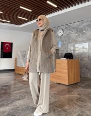 deri kemerli kürk yelek kahve 4