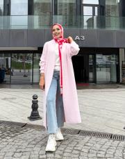 angora uzun hırka pembe 2