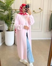 angora uzun hırka pembe 5