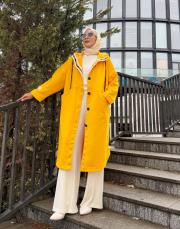 üç iplik düğmeli kap sarı