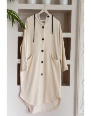 üç iplik düğmeli kap ekru