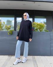 jeyla ince basic triko tunik siyah
