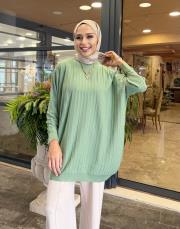 yesa çizgili basic triko tunik yeşil