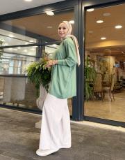 yesa çizgili basic triko tunik yeşil 3