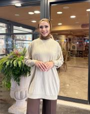 yesa çizgili basic triko tunik bej