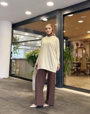 yesa çizgili basic triko tunik bej 2