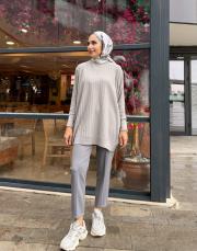 yesa çizgili basic triko tunik gri 2