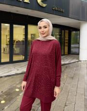 serpme taşlı kazak bordo 4