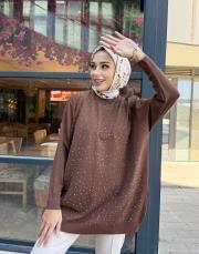 serpme taşlı kazak kahve