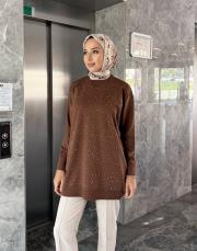 serpme taşlı kazak kahve 4