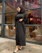 serpme taşlı triko elbise siyah 2