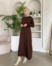 serpme taşlı triko elbise kahve 3