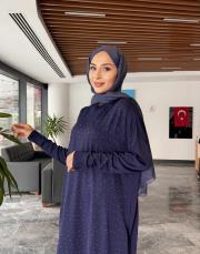 serpme taşlı triko elbise lacivert 4