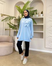 çiçekli triko tunik bebe mavisi